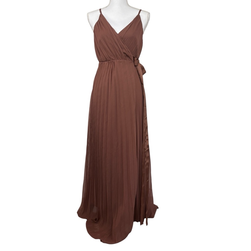 ASOS Cami Pleated Brown Prom Bridesmaid Wrap Maxi Dress Size 6 NWT